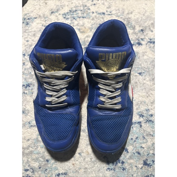 Puma Shoes - PUMA Men's Colorblock Mesh Leather Sneakers Blue White Red Low Top No Insoles